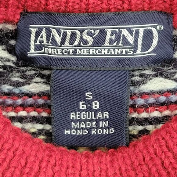 VTG Lands' End Crew Neck Fair Isle Nordic 100% Wool Snowflake Sweater Size 6-8 - Picture 10 of 11